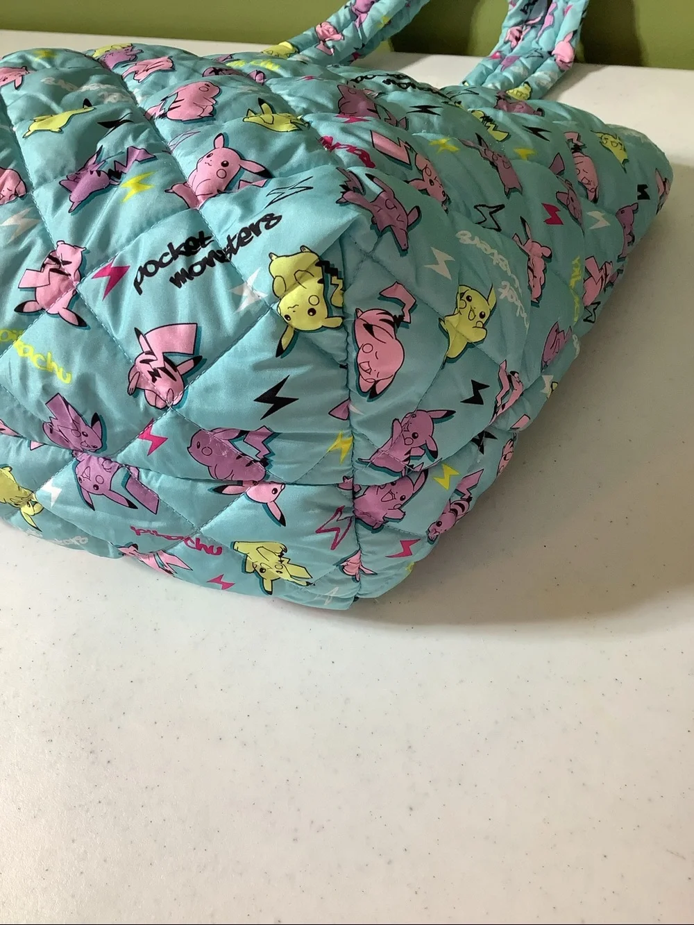 Pikachu/Pocket Monster aqua nylon tote